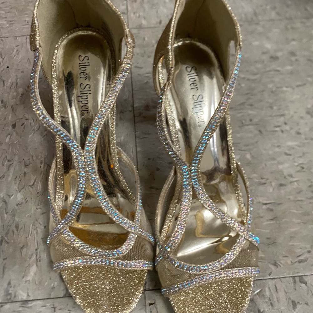 Silver Slipper Gold Strappy Heels